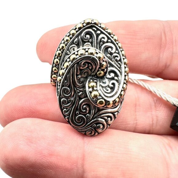 Samuel Benham Women Ring 18K Yellow Gold Sterling Silver Balinese Swirl Size 7 - Picture 1 of 6
